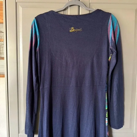 Desigual Women's Y2K Abstract Floral Print L/S A-Line Dress,‎ Navy Green, S - Picture 7 of 12